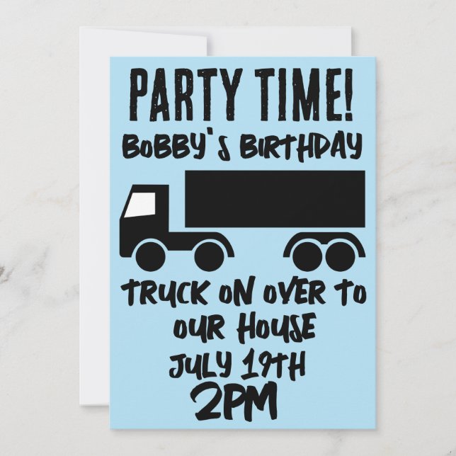 SEMI-TRUCK BOYS KIDS BIRTHDAY PARTY INVITATIONS (Front)
