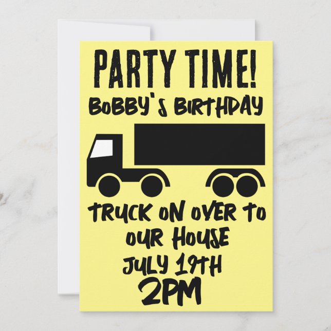 SEMI-TRUCK BOYS KIDS BIRTHDAY PARTY INVITATIONS (Front)