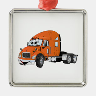 Semi Truck Cab Orange Metal Tree Decoration