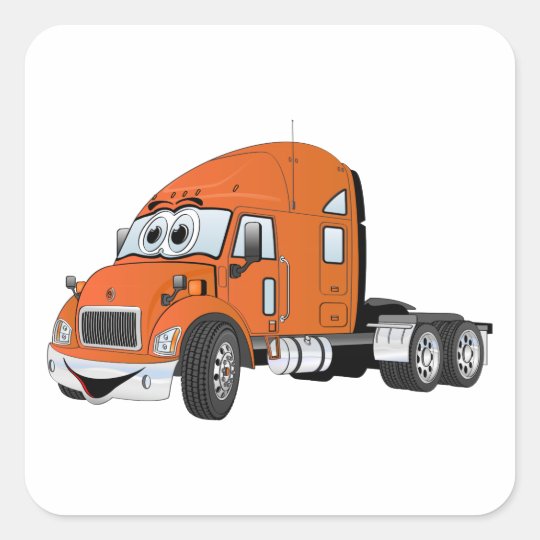 Semi Truck Cab Orange Square Sticker