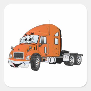 Semi Truck Cab Orange Square Sticker