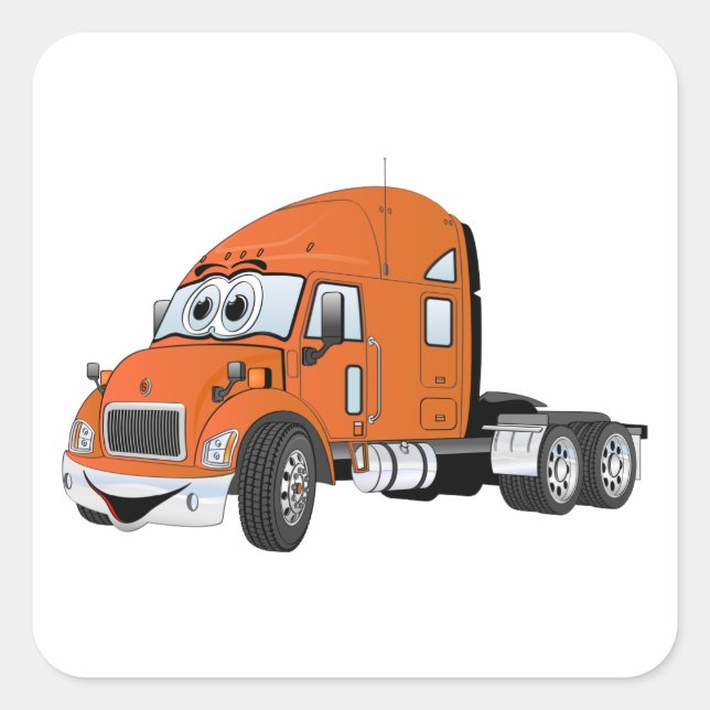 Semi Truck Cab Orange Square Sticker (Front)