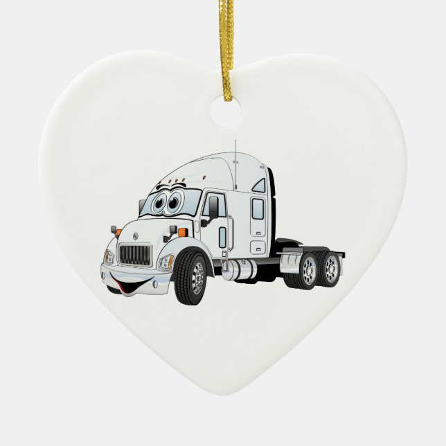 Semi Truck Cab White Ceramic Tree Decoration (Front)