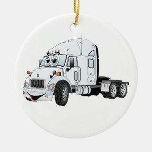 Semi Truck Cab White Ceramic Tree Decoration