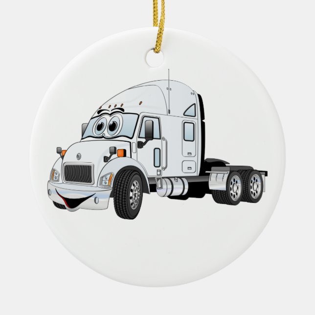 Semi Truck Cab White Ceramic Tree Decoration (Front)