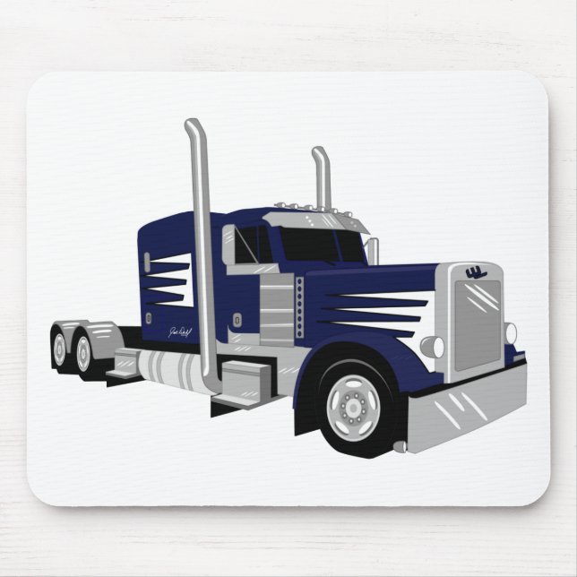 Semi Truck Dark Blue Mouse Mat (Front)