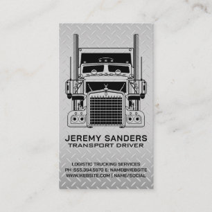 Semi Truck   Diamond Plate Steel Background Business Card