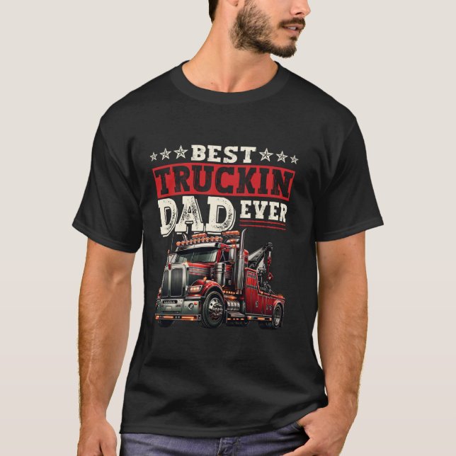 Semi Truck Driver Funny Trucker Dad Men American H T-Shirt (Front)