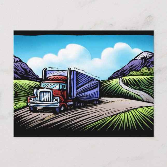 Semi truck driver scenic travel postcard (Front)