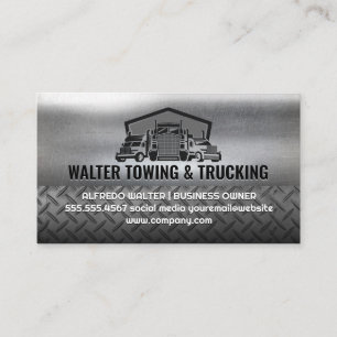 Semi Truck Fleet Logo   Industrial Steel Metallic Business Card