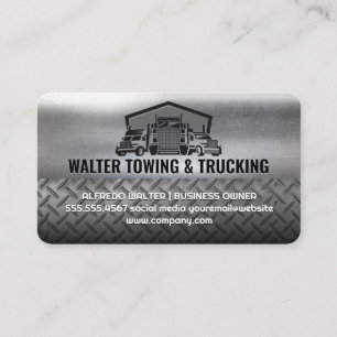 Semi Truck Fleet Logo Industrial Steel Metallic Business Card