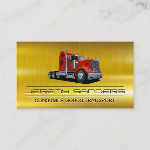 Semi Truck   Gold Metal Business Card