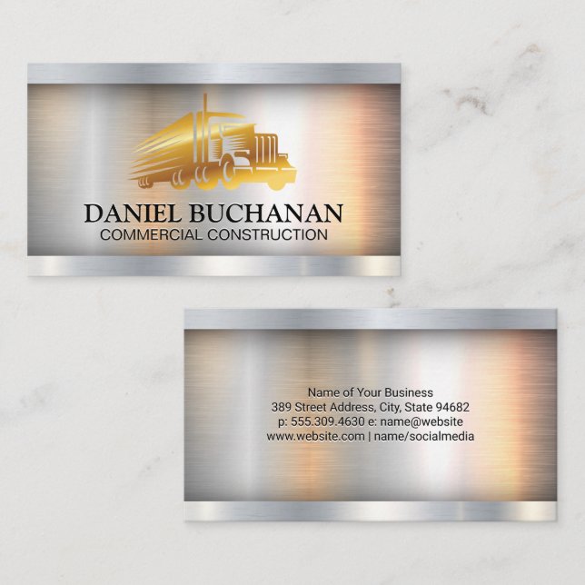Semi Truck | Gold Metallic Logo Business Card (Front/Back)