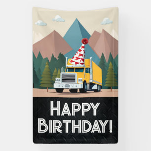 Semi Truck Happy Birthday Party Cool Transport Banner