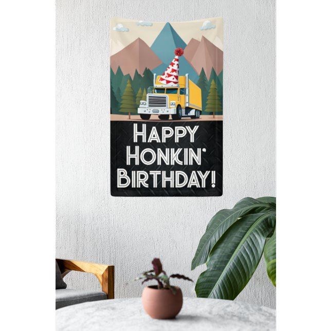 Semi Truck Happy Birthday Party Funny Transport Banner (Funny truck birthday banner)