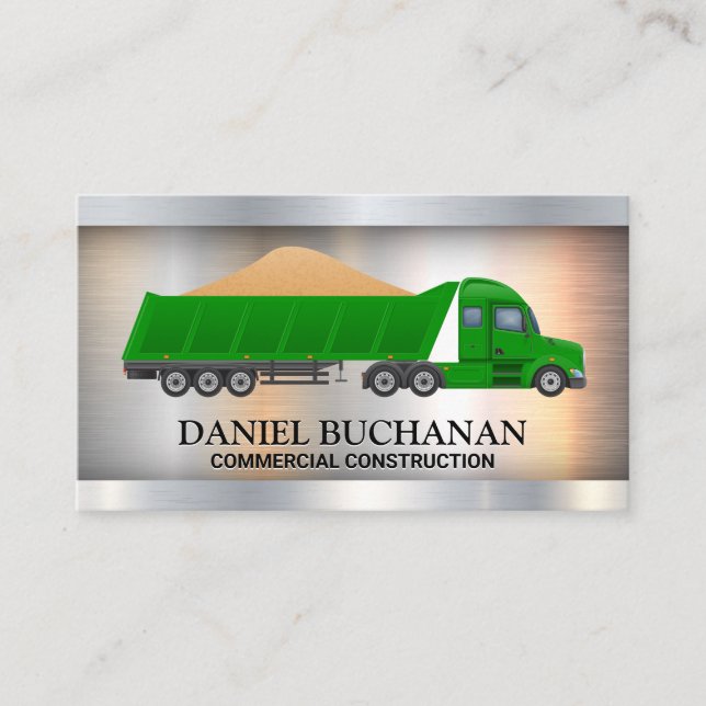 Semi Truck Hauling Material | Metallic  Business Card (Front)