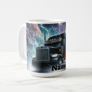 Semi Truck in a Vibrant Lightning Storm Coffee Mug