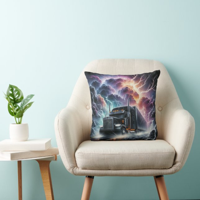 Semi Truck in a Vibrant Lightning Storm Cushion (Chair)