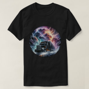 Semi Truck in a Vibrant Lightning Storm T-Shirt