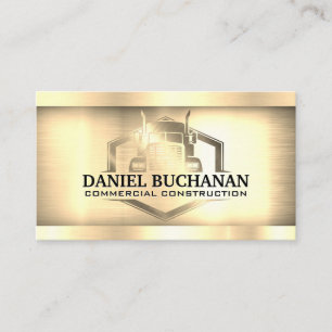 Semi Truck Logo   Gold Metallic Industrial  Business Card