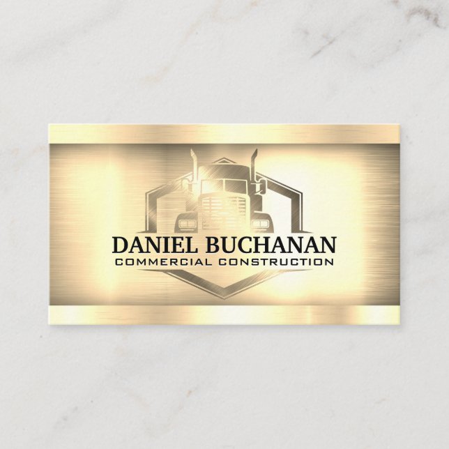 Semi Truck Logo | Gold Metallic Industrial  Business Card (Front)