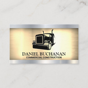 Semi Truck Logo   Gold Silver Metallic Business Card