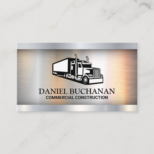Semi Truck Logo | Metal Industrial Background Business Card (Front)