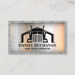 Semi Truck Logo Metal Steel Background Business Card