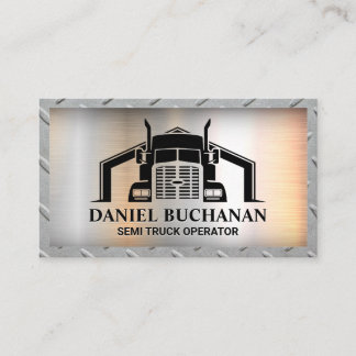 Semi Truck Logo | Metal Steel Background Business Card
