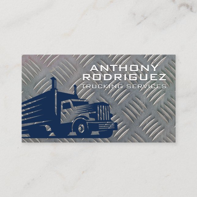 Semi Truck Logo | Metal Steel Plate Background Business Card (Front)