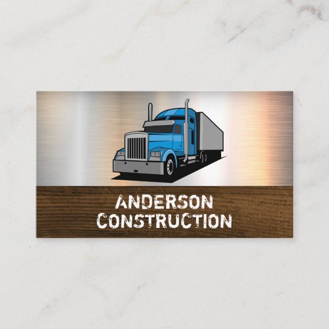 Semi Truck Logo | Metal Wood Business Card (Front)