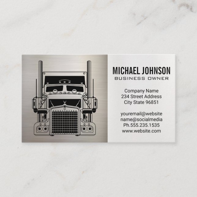 Semi Truck Logo | Metallic | Blue Collar Business Card (Front)