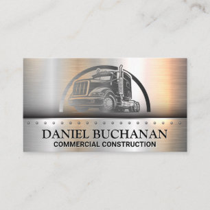 Semi Truck Logo Metallic Brushed Business Card