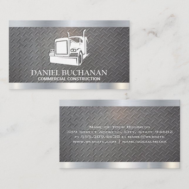 Semi Truck Logo | Steel Metal Pattern Business Card (Front/Back)