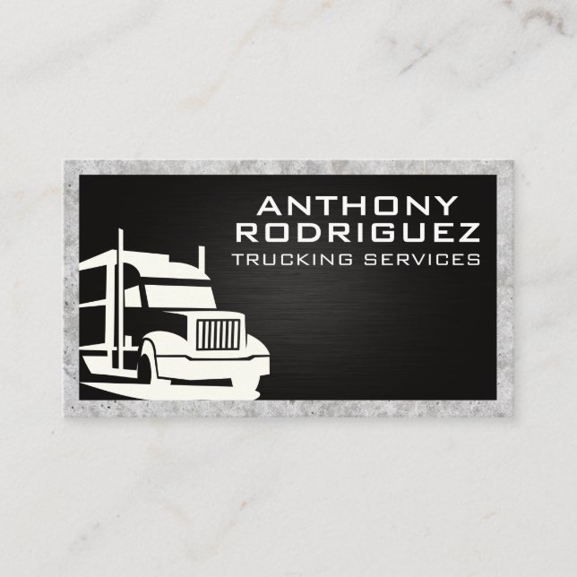 Semi Truck Logo | Trucking | Concrete Border Frame Business Card (Front)