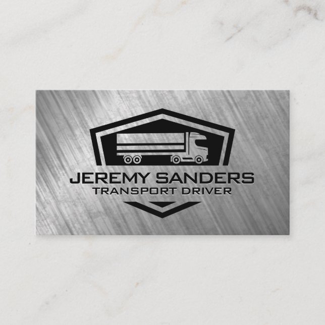 Semi Truck Logo | Worn Metallic Background Business Card (Front)