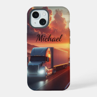 Semi truck Long Distance Lorry Custom Name iPhone 15 Case