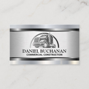 Semi Truck Metal Logo   Metallic Brushed Business Card