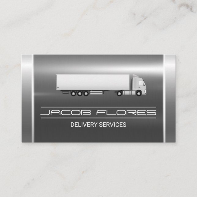 Semi Truck | Metallic Aluminium Industrial Business Card (Front)
