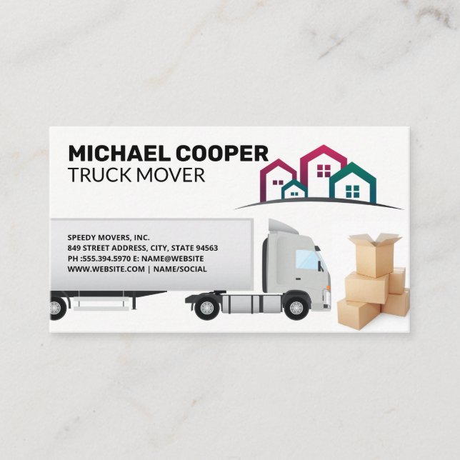 Semi Truck | Movers | Moving Boxes | Home Business Card (Front)