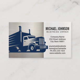 Semi Truck Moving   Metallic   Blue Collar Driver Business Card