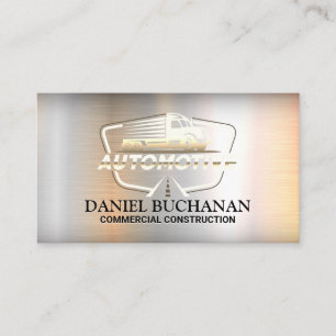 Semi Truck on Road Logo   Metal Background Business Card