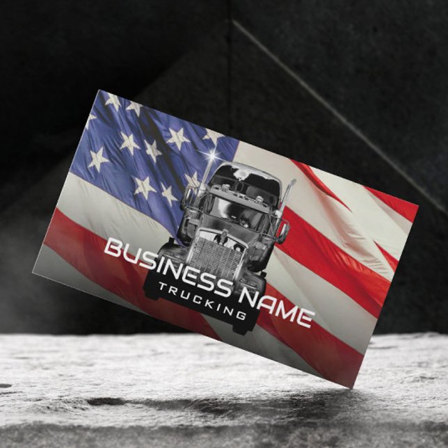 Semi Truck Professional Trucking American Flag Business Card (Creator Uploaded)