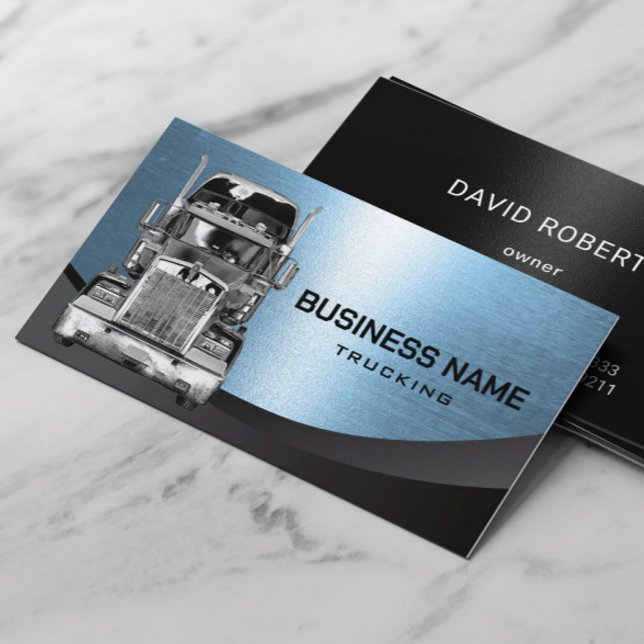 Semi Truck Professional Trucking Blue Metal Business Card (Creator Uploaded)