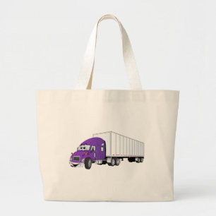 Semi Truck Purple White Trailer Cartoon Large Tote Bag