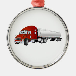 Semi Truck Red Silver Tanker Trailer Cartoon Metal Tree Decoration