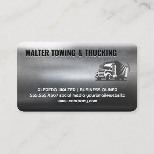 Semi Truck Transport Logo   Industrial Metallic Business Card