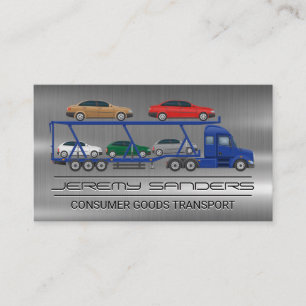 Semi Truck Transporting Cars   Metal Business Card