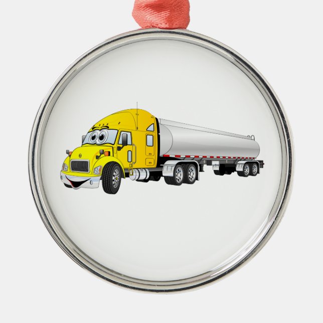 Semi Truck Yellow Silver Tanker Trailer Cartoon Metal Tree Decoration (Front)