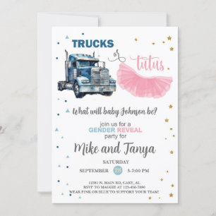 Semi Trucks or Tutus gender reveal invitation. Invitation